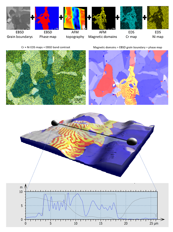 EBSD结合AFM和EDS图像和地图